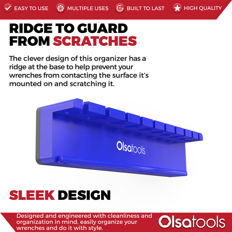Olsa Tools Magnetic Wrench Holder Organizer (Blue) | Fits SAE 3/8" Thru 15/16" & Metric 10mm Thru 19mm | Professional Grade Blue - NewNest Australia