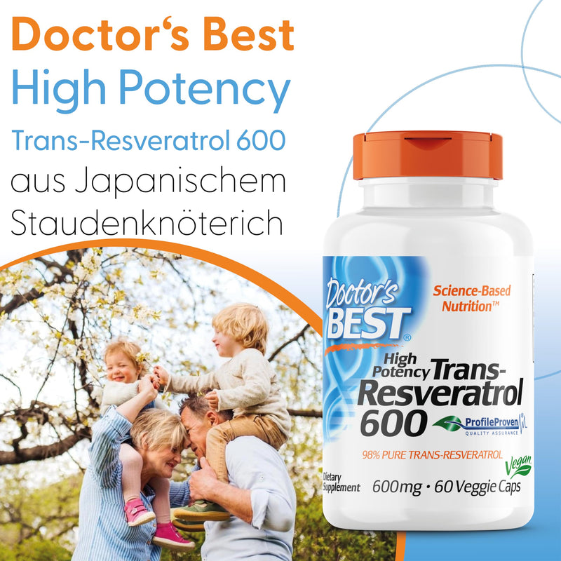 Doctor's Best, High Potency Trans-Resveratrol, 600mg, 60 Vegan Capsules, Laboratory Tested, Gluten Free, Soy Free, Vegetarian - NewNest Australia
