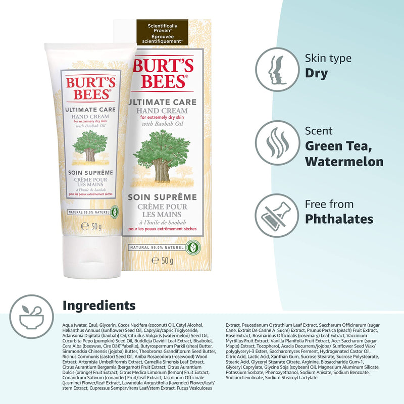 Burt's Bees Natural Ultimate Care Moisturising Hand Cream Tube, 50 g (Packaging may vary) - NewNest Australia