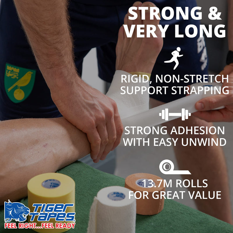 TIGERTAPES - Pack of 6 Zinc Oxide Strapping (1.25cm x 13.7m) - Long Sports Tape - Easy to Apply Sports Injury Tape for Sports Healthcare Professionals - Hand Tearable - White 1.25cm x 13.7m - NewNest Australia