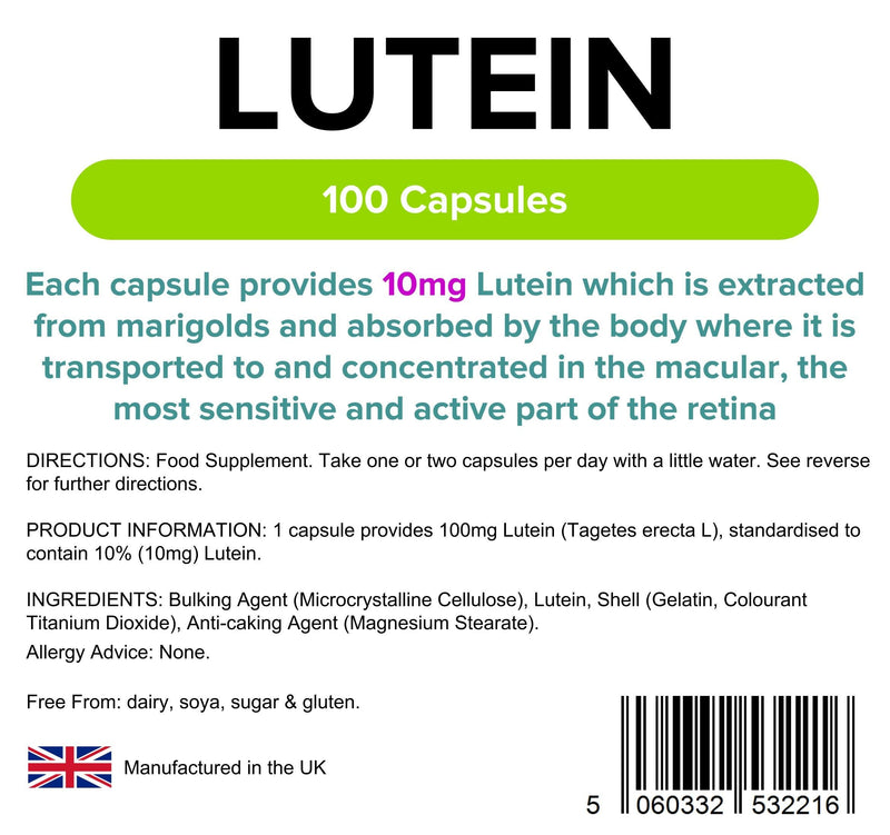 Lindens Lutein 10mg (Marigold Extract) Capsules - 100 Pack - Standardised Potent Extract & Rapid Release, Easy Swallow Capsule - UK Manufacturer, Letterbox Friendly - NewNest Australia