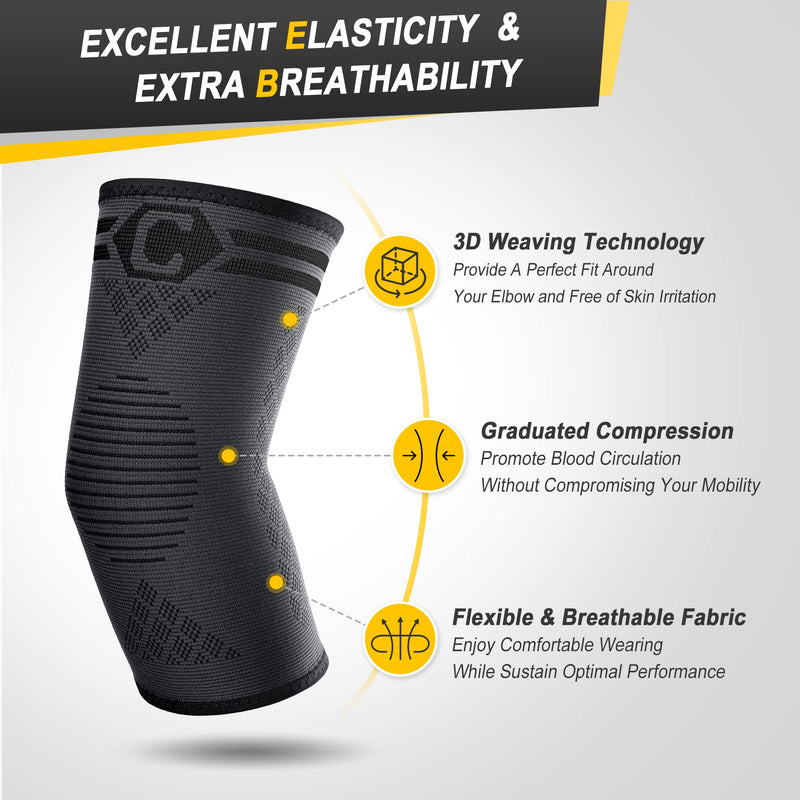 CAMBIVO Elbow Support Brace for Men & Women 2 Pack, Tennis Elbow Support Strap & Anti-slip Elbow Sleeves for Weightlifting, Arm Support, Golfers Elbow, Tennis Elbow, Tendonitis L Black - NewNest Australia