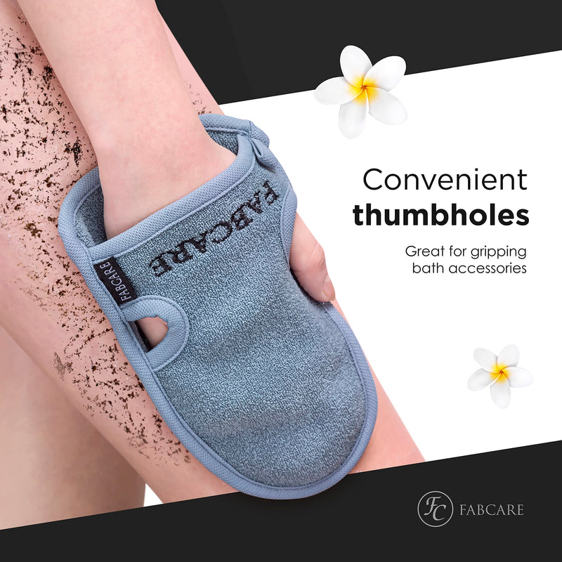 Fabcare Dermatest Very Good Exfoliating Glove ‚ Pack Of 2 ‚ Cleans Pore Deep For Body And Face ‚ Shower Sponge For Exfoliating & Body Scrub ‚ Bonus 2 Suction Cups & Ebook ‚ Massage Glove, Gray - NewNest Australia