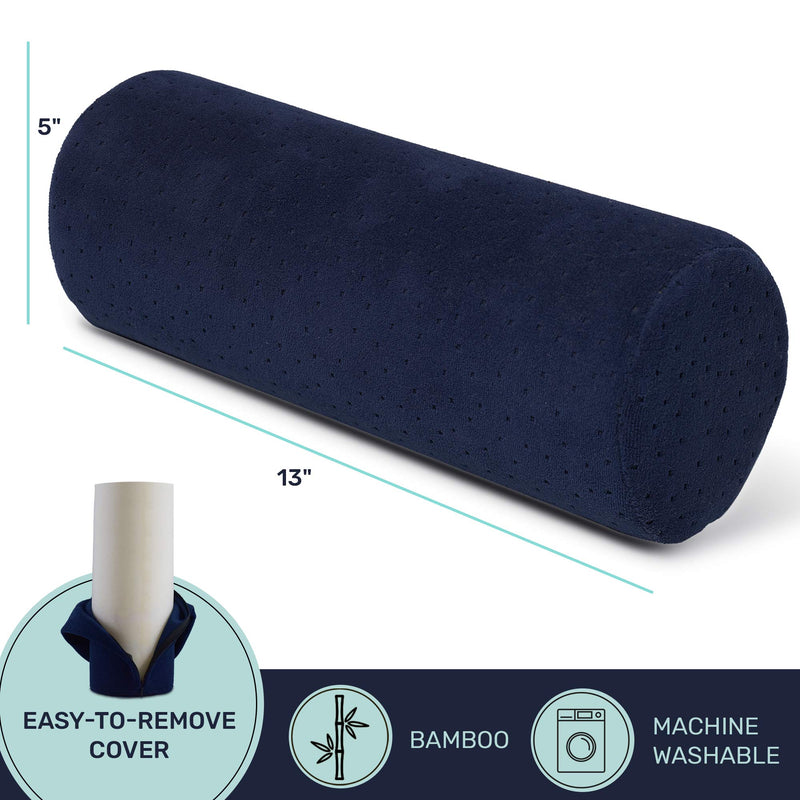 NewNest Australia - Bamboo Navy Round Cervical Roll Cylinder Bolster Pillow with Removable Washable Cover, Ergonomically Designed for Head, Neck, Back, and Legs || Ideal for Spine and Neck Support 