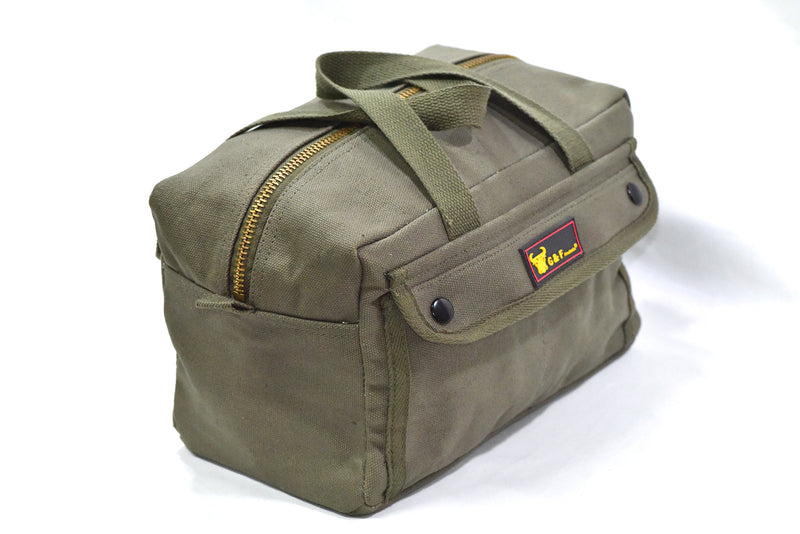 G & F Products Government Issued Style Mechanics Heavy Duty Tool Bag with Brass zipper and side pockets, tool bag for cars, drill, garden, and electrician. Olive Green , 11" x 7" x 6" - NewNest Australia