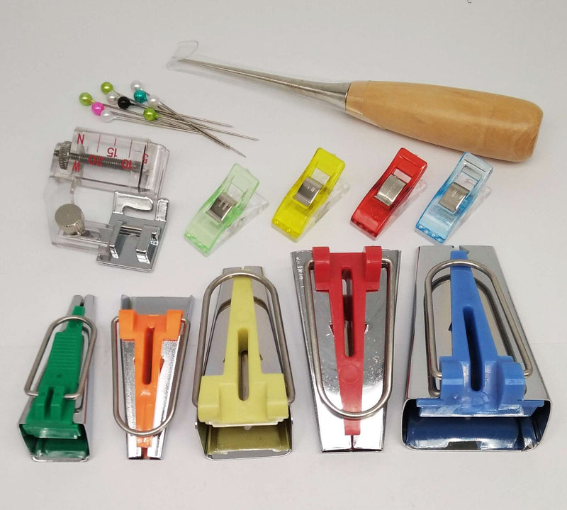 HONEYSEW Bias Tape Maker Kits All 5 Sizes 6MM 9MM 12MM 18MM 25MM Binding Foot Craft Clips Awl Quilter's Pin - NewNest Australia