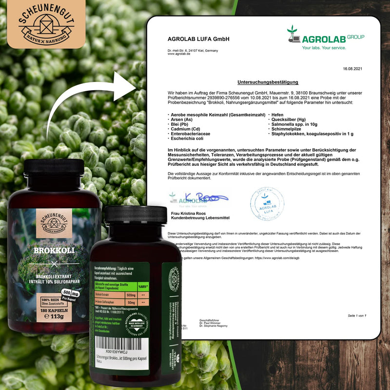 Broccoli Capsules - 1000Mg Per Daily Dose - Important: 30:1 Extract (= 15,000Mg Broccoli Per Dose) I 50Mg Sulforaphane Per Capsule + Active Myrosinase I 180 Capsules Broccoli Extract I From De I Scheunengut - NewNest Australia