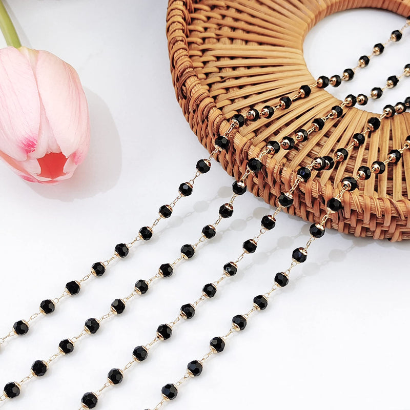 6.56 Feet Mixcolor Link Chains 2 Meter Handmade Gold Plated Beaded Brass Chains for Choker Necklace Bracelet Earrings Eyeglass Chain Jewelry Making (PN-1047-Black) PN-1046-Black - NewNest Australia