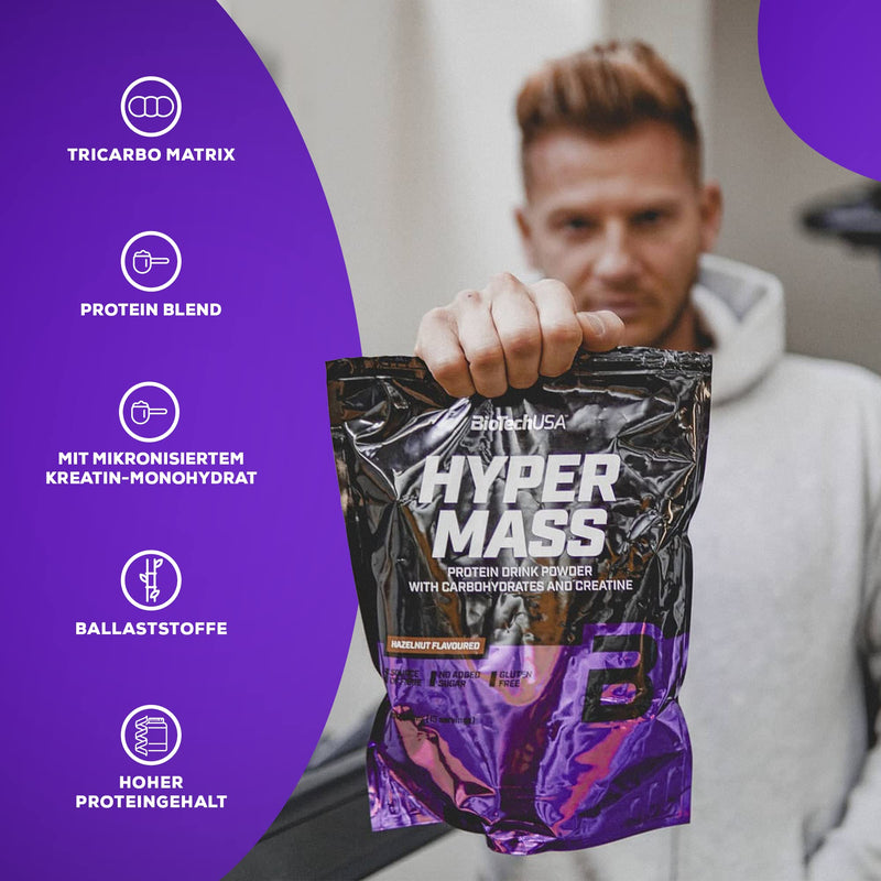 BioTechUSA Hyper Mass - Mass Gainer with Carbohydrates & Protein Blend | Micronized creatine | Gluten-free, 4 kg, vanilla 4 kg (pack of 1) - NewNest Australia