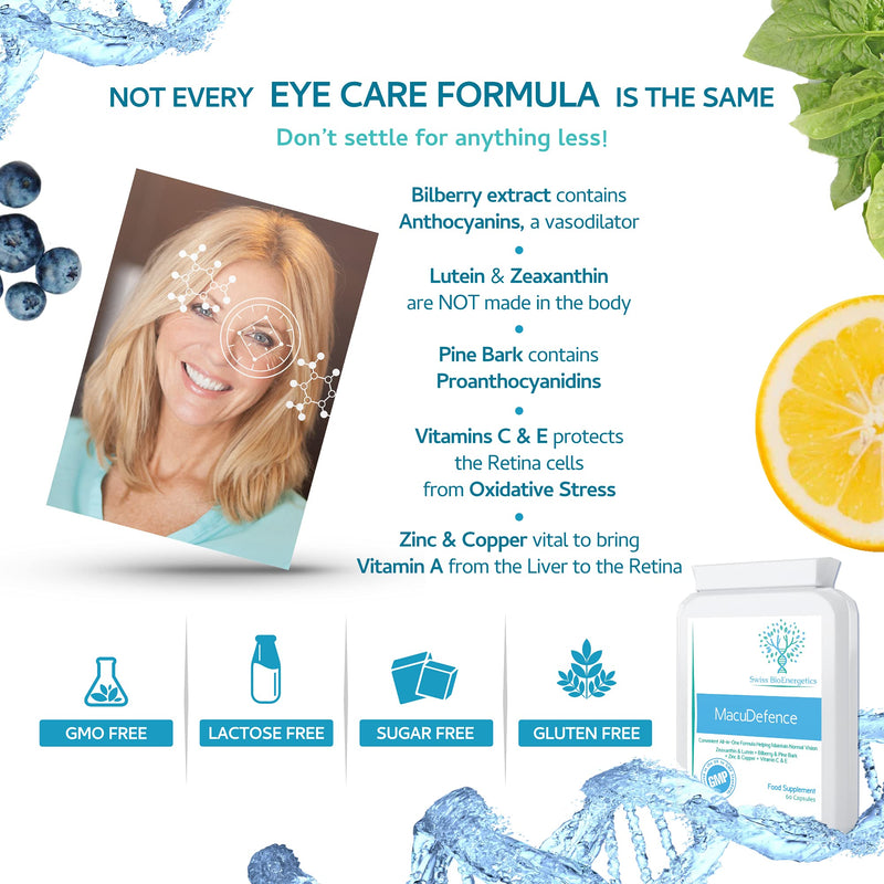 MacuDefence 60 Capsules - Lutein, Zeaxanthin, Bilberry and Pine Bark Along with an Essential Balance of Vitamins & Minerals Proven to Support Normal Eyes, Vision and Macular Health - NewNest Australia