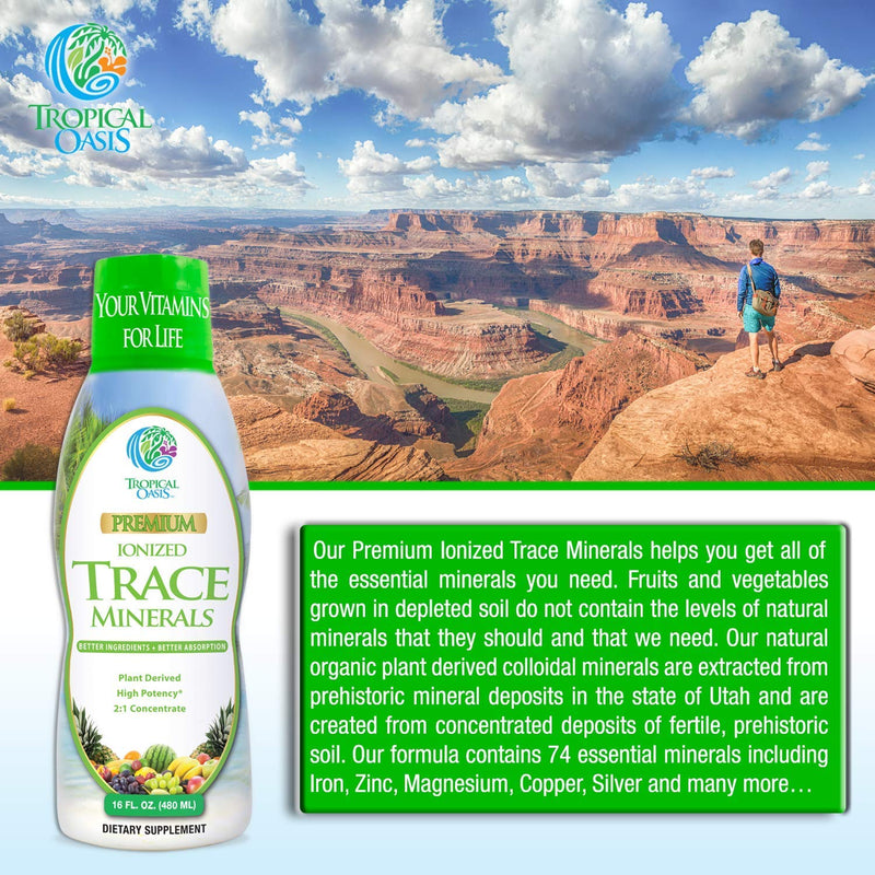 Tropical Oasis - Premium Ionized Plant Based Trace Minerals Liquid Formula- 74 essential minerals in liquid form for up to 96% Absorption - 16 oz, 32 servings - NewNest Australia