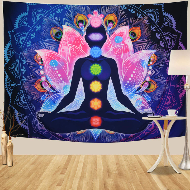 NewNest Australia - Maccyafst Seven Chakra Tapestry Yoga Meditation Wall Tapestry Colorful Mandala Tapestry Indian Hippie Chakra Tapestry Wall Hanging for Studio Room (H51.2"× W59.1") 51.2"×59.1" 