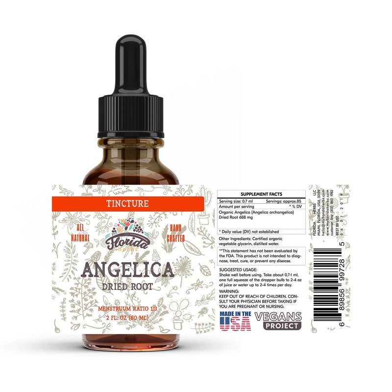 Angelica Tincture, Organic Angelica Extract (Angelica archangelica) Dried Root Herbal Supplement, Non-GMO in Cold-Pressed Organic Vegetable Glycerin, 700 mg, 2 oz (60 ml) 2 Ounce - NewNest Australia