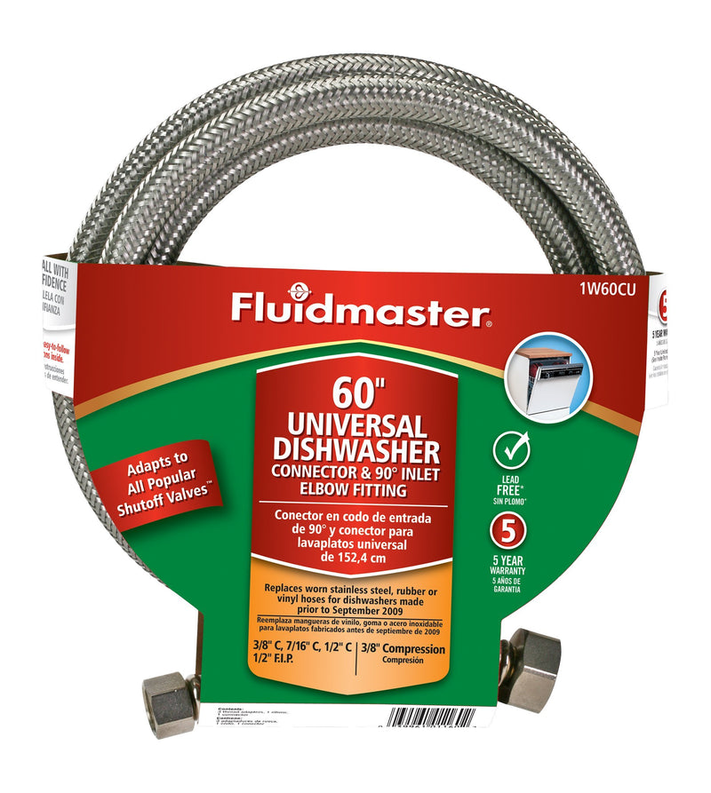 Fluidmaster 1W60CU Dishwasher Connector with Elbow fitting and Universal Size Adaptors, 60-Inch Length 60 Inch - NewNest Australia