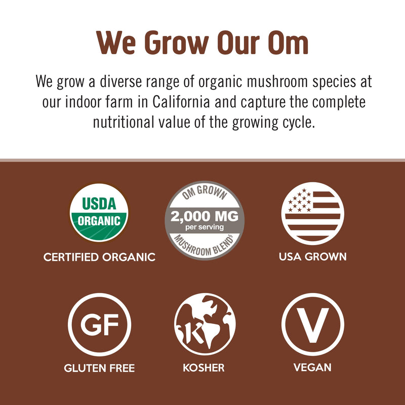 Om Mushroom Superfood Coffee Blend Mushroom Powder, Single Serve, 10 Count, Organic Arabica Beans, Lion's Mane, Cordyceps, Turkey Tail, Reishi Extract, Ginkgo Biloba, Supports Energy and Focus 10 Servings - NewNest Australia