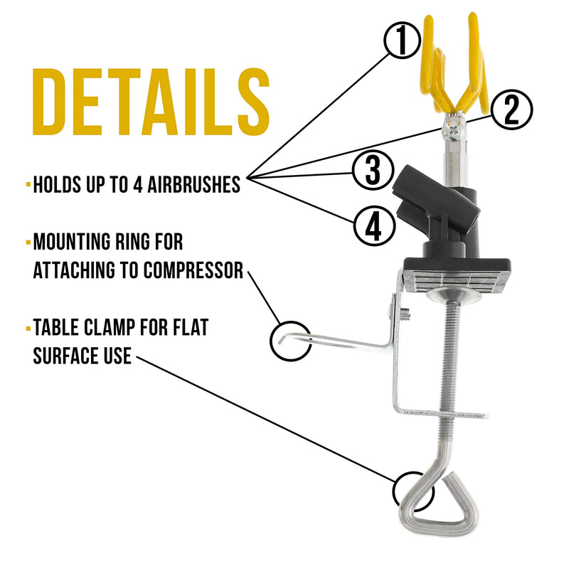 Master Airbrush® Brand Universal Clamp-on Airbrush Holder. Holds up to 4 Airbrushes and All Brands, Master, Iwata, Paasche, Badger, Grex and Generics - NewNest Australia