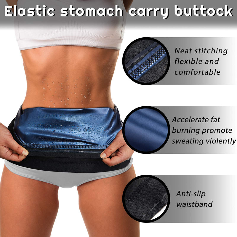 2 Pieces Waist Trimmer for Women Sweat Wrap Sweat Waist Trainer Sweat Tummy Workout Belt Stomach Wraps for Bodybuilding Blue Inner Medium - NewNest Australia