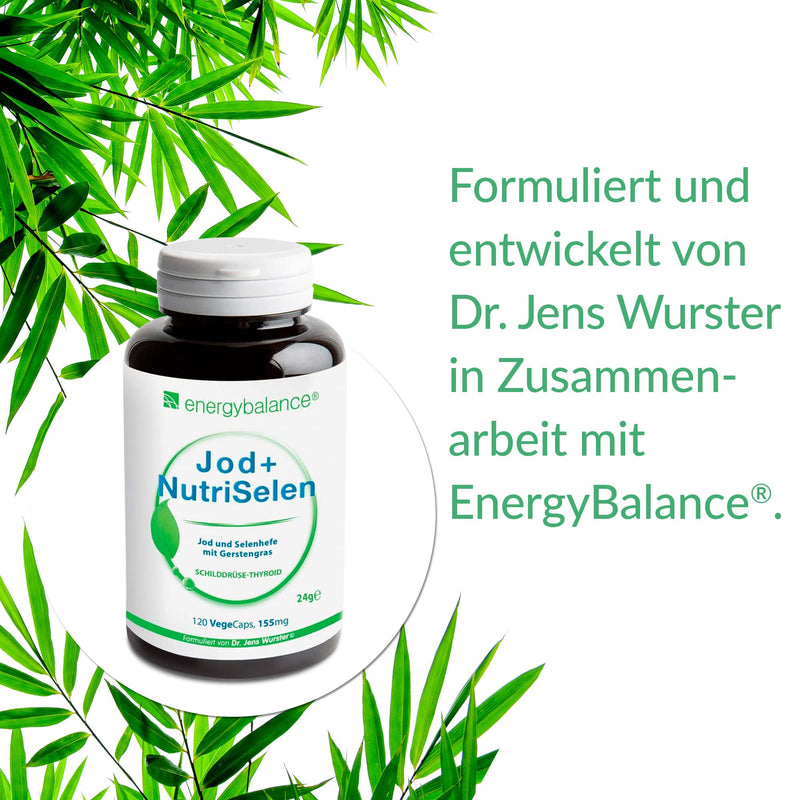 EnergyBalance Iodine + NutriSelenium - Thyroid Complex Capsules - Barley Grass Thyroid - Thyroid Support - Vegan, Gluten-Free, No Additives - 120 VegeCaps of 155 mg each - NewNest Australia