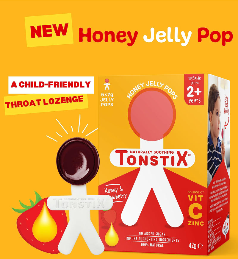 TONSTIX HONEY & STRAWBERRY JELLY POPS | FOR SORE THROATS AND COUGHS | 6 PACK | SOURCE OF VIT C & ZINC | NO ADDED SUGAR | IMMUNE SUPPORTING INGREDIENTS | 100% NATURAL 1 Count (Pack of 6) - NewNest Australia