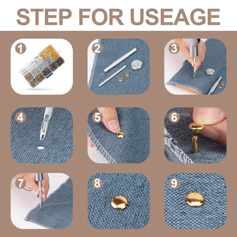 480 Sets Rivets for Leather, Leather Rivet Kit, 4 Colors 3 Sizes Leather Rivets and Snaps for Leather Crafts, Clothes, Shoes, Leather Boots, Bags, Decoration (Gold, Silver, Bronze and Gunmetal) - NewNest Australia