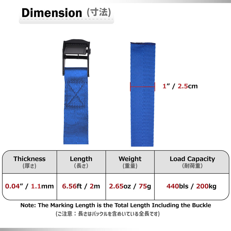 Azarxis Lashing Strap Adjustable Cam Buckle Tie Down Heavy Duty Secure Straps up to 441 lbs Capacity for Motorcycle Kayak Canoe Trailer Cargo Truck Bicycle Luggage (Blue - 4 PCS - 79" x 1") Blue - 4 PCS 79" Length x 1" Width - NewNest Australia