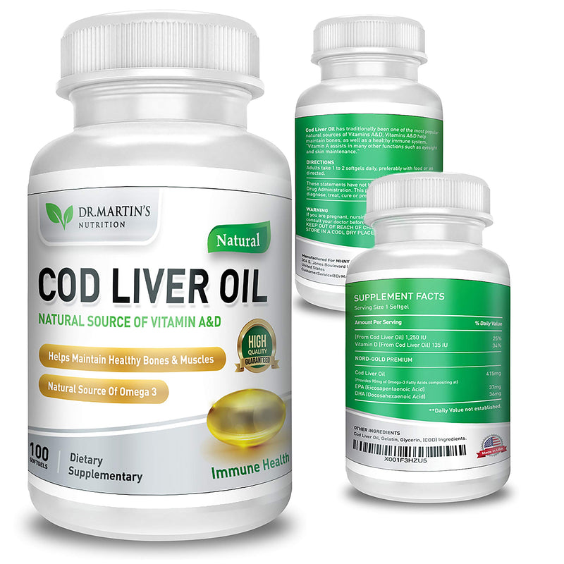 COD Liver Oil | 100 Softgels | Natural Source of Omega 3 Fatty Acids | Triple Strength | Best Immune Health, Healthy Bones & Muscles Dietary Supplement | 100 Count (Pack of 1) - NewNest Australia