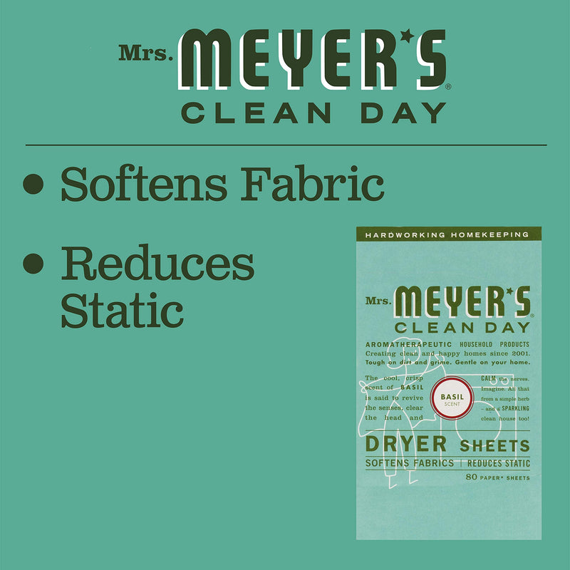 Mrs. Meyer's Dryer Sheets, Softens Fabric, Reduces Static, Cruelty Free Formula, Basil Scent, 80 Count - NewNest Australia