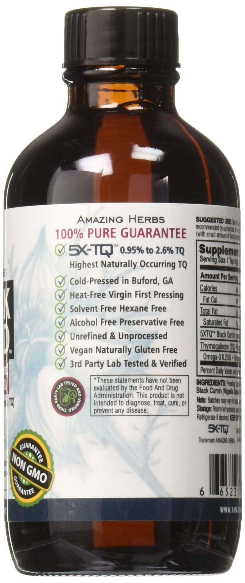 Amazing Herbs Premium Black Seed Oil - Cold Pressed Nigella Sativa Aids in Digestive Health, Immune Support, Brain Function, Joint Mobility, Gluten Free, Non GMO - 4 Fl Oz - NewNest Australia
