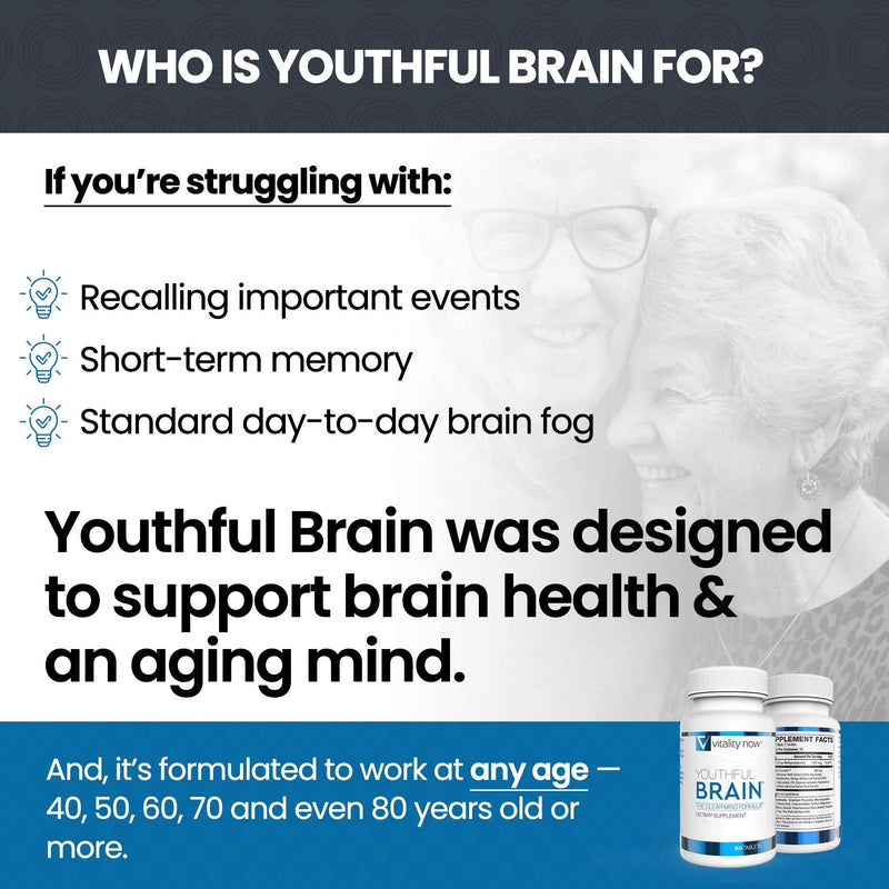 Youthful Brain | Memory & Brain Health Support Supplement - Doctor Formulated Brain Booster Clarity with Bacopa Monnieri, Ginkgo Biloba, B12 - Easy to Swallow Tablets - 30-Day Supply (60 Count) 60 Count (Pack of 1) - NewNest Australia