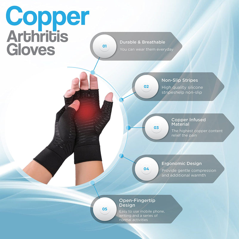 HOTCAKES Copper Compression Gloves Therapy - Copper Infused Arthritis Gloves For Women And Men Offers Hand Support For Carpal Tunnel, Raynauds and Provide Arthritis Pain Relief For Hand[1 Pair ] M Fingerless - NewNest Australia