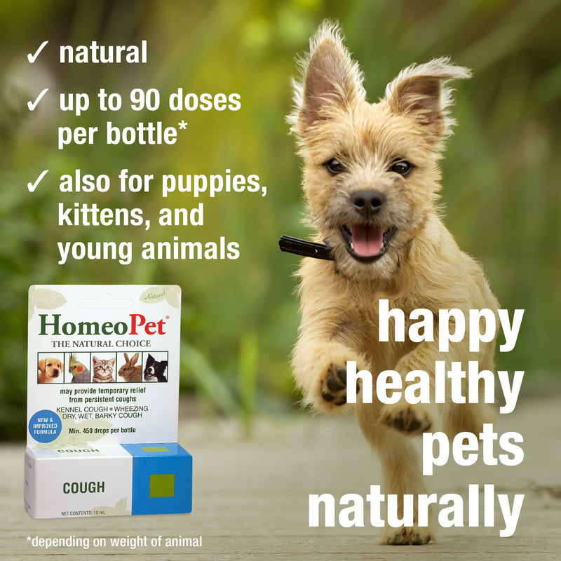 HomeoPet COUGH - 100% Natural Pet Medicine. For barky cough, persistent coughs, kennel cough, sneezing and dry nose. For puppies, kittens, young animals & senior pets. 15ml/up to 90 doses per bottle - NewNest Australia