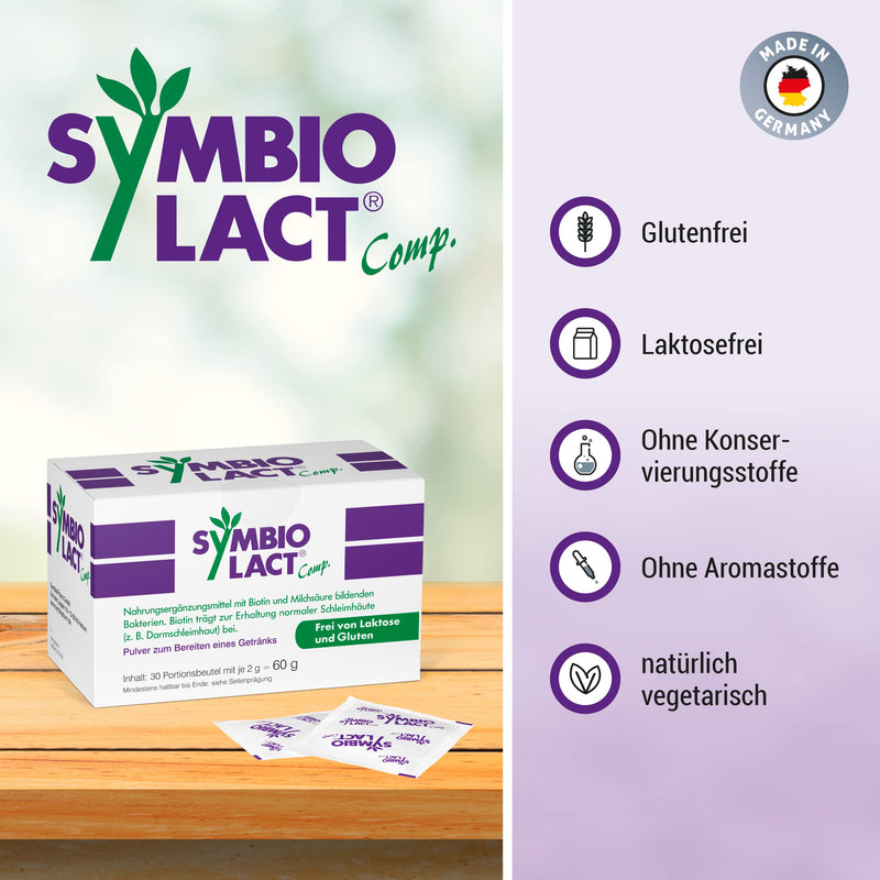 SymbioLact Comp.: Probiotic powder, lactic acid bacteria and biotin for the intestines and intestinal mucosa, 30 bags 30 portions (pack of 1) - NewNest Australia
