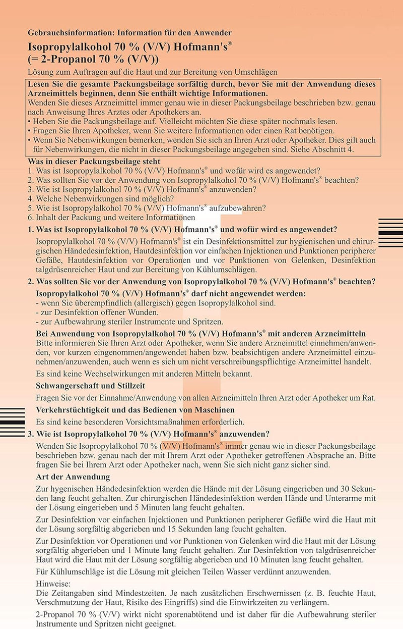 Isopropyl alcohol 70% (V/V) Hofmann's® disinfectant with practical dosing dispenser for external use - NewNest Australia