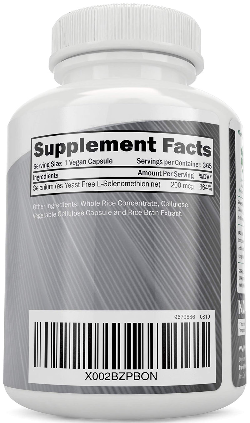 Selenium 200mcg - 365 Vegan Capsules not Tablets - Pure & Yeast Free L-Selenomethionine for Improved Absorption - Thyroid, Heart, and Immune System Support - Antioxidant Trace Mineral - Made in USA - NewNest Australia