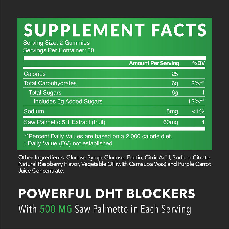 Saw Palmetto Gummies Hair Growth Supplement for Women and Men to Assist Reversal of Balding & Hair Thinning by Blocking DHT Receptors | Vegan Gummies - NewNest Australia
