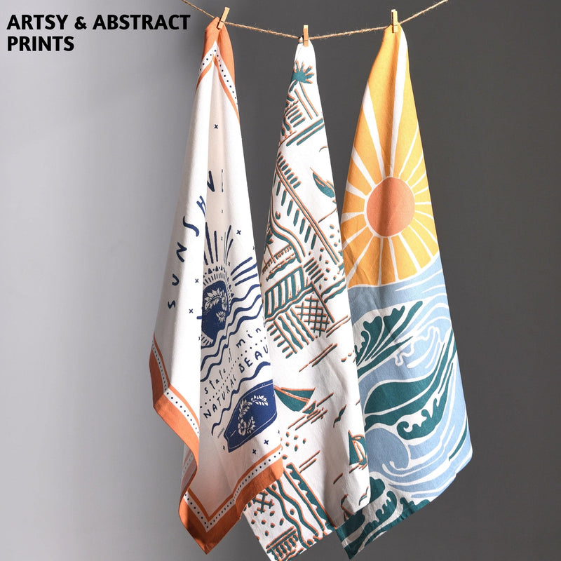 Folkulture Dish Towels for Drying Dishes or Boho Kitchen Towels with Hanging Loop, Modern Decorative Tea Towels and Dishcloths Set for Farmhouse Decor, 100% Cotton, 20 x 26 Inches, Set of 3, Aloha - NewNest Australia