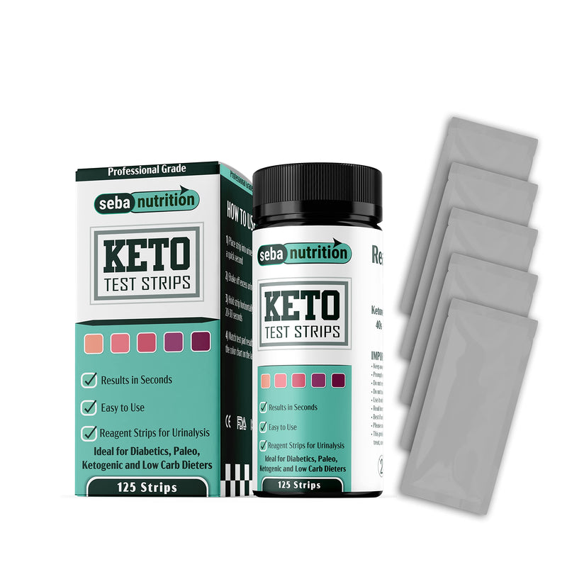 Seba Nutrition - Keto Urine Test Strips - 125 Urinalysis Test Sticks (5 X 25 Aluminum Sachets in a Bottle) - Design for Ketogenic and Low Carb Diets - Best for Accurate Meter Measurement of Ketones - NewNest Australia