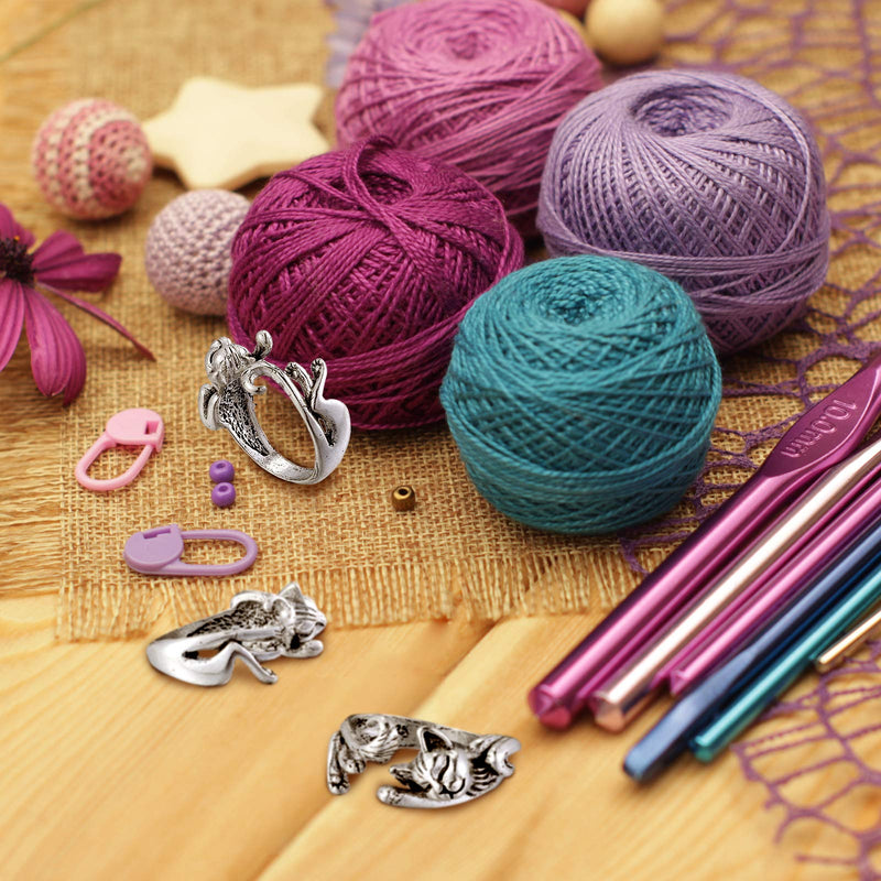 3 Pieces Adjustable Knitting Loop Rings Woven Rings Open Finger Holder Crochet Knitting Loop Accessories Cute Cat Shape Yarn Guide Holder for Hand Weaving Hook Line Supplies - NewNest Australia