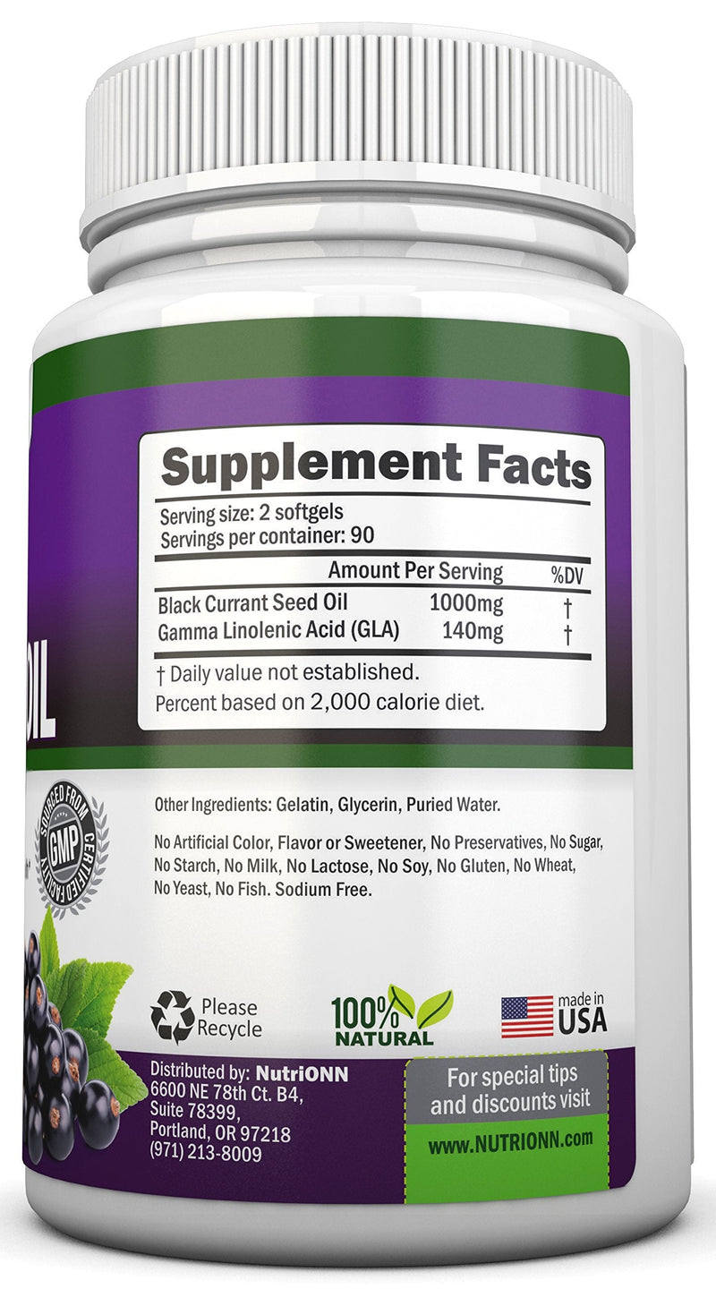 Black Currant Oil - 1000 Mg - 180 Softgels - Cold-Pressed Pure Black Currant Seed Oil - Hexane Free - 140mg GLA Per Serving - Regulates Hormonal Balance - Great For Immune System, Hair, Skin and Heart - NewNest Australia