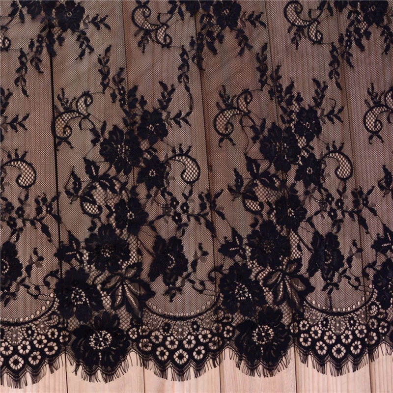 3 Yards Eyelash Lace Fabric Floral Pattern Lace Trims for Sewing Dress Home Decor (29" W x 3 Yards, Black) 29 " W x 3 Yards - NewNest Australia