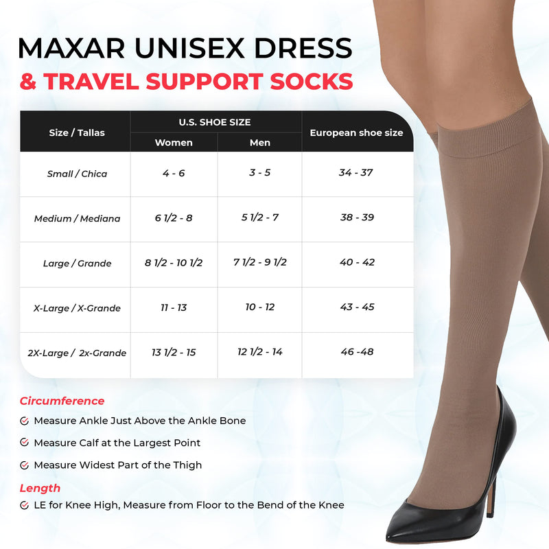 MAXAR Unisex Knee High Dress & Travel Support Socks, Graduated Compression 12-15 mmHg, Helps Reduce Tiredness, Aching & Swelling of Legs, Closed Toe (Beige, Small) S Beige - NewNest Australia