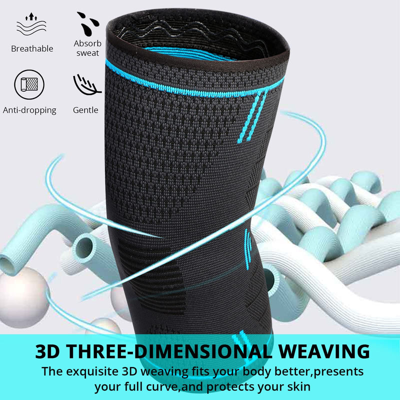 Milaiun Knee Brace Set Of 2, Knee Support Men And Women, Knee Wraps With Non-Slip Silicone Strips & Breathable For Arthritis, Meniscus, Volleyball, Sports, Acl (L, Blue) - NewNest Australia