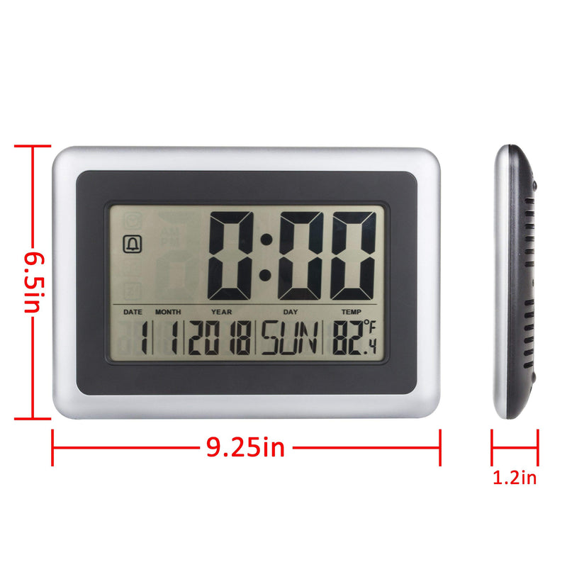 NewNest Australia - UMEXUS Large Display Digital Wall Clock Desk Alarm Clock with Calendar & Temperature Battery Operated Decoration Clock for Kitchen Bedroom Office School (Silver) 2138 Desk/Wall Clock with Indoor Temp 