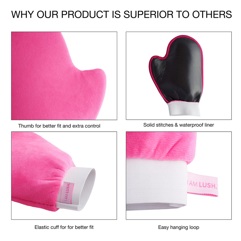 I Am Lush Self Tanning Mitt Applicator | Flawless Double Sided Fake Tan Mitt Applicator With Thumb, Ultra Soft Pink Velvet Tanning Glove And Moisturising Glove - NewNest Australia