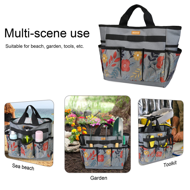 MDSTOP Garden Tool Bag, Garden Tool Kit Holder Home Organizer Storage Carrier, Oxford Garden Hand Tool Storage Tote Organizer with Handle and 8 Roomy Pockets, Floral Gardening Gift, Tools Not Included Grey - NewNest Australia