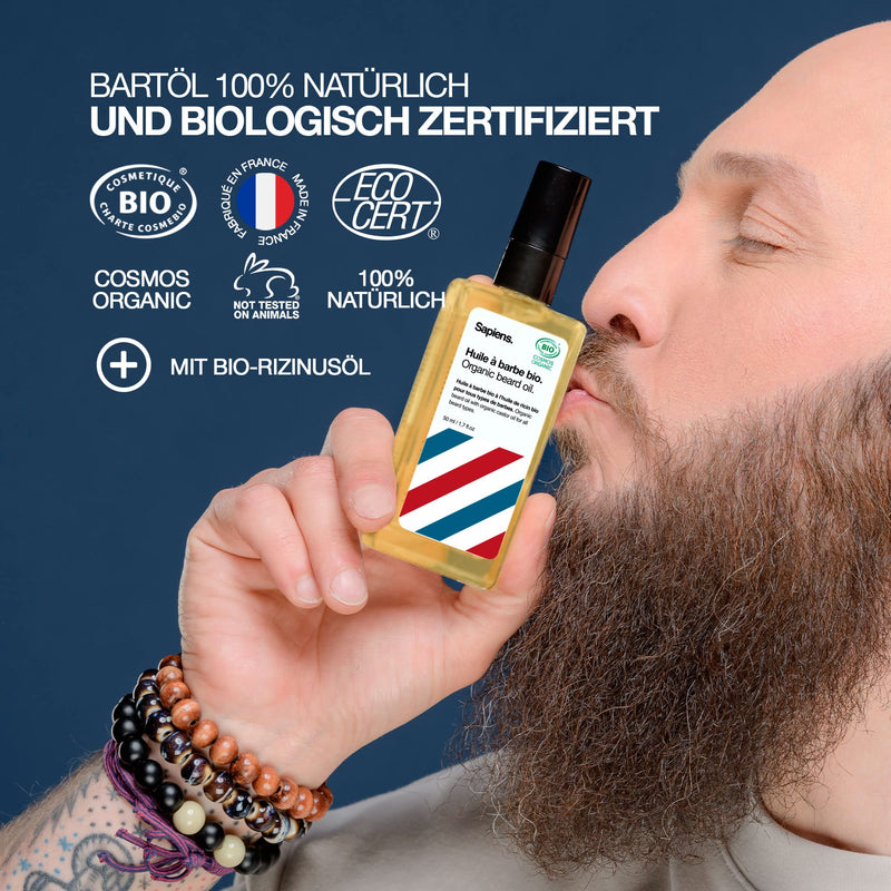 Sapiens Barbershop Beard Oil Men - Organic Beard Care Oil Cosmos Organic Certified with Castor Oil - Beard Oil Growth Moisturizes Beard Conditioner - Beard Oil for Men - 50 ml 50 ml (Pack of 1) - NewNest Australia