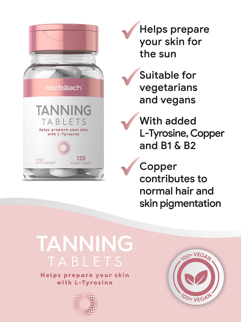 Tanning Tablets | with L-Tyrosine, Beta Carotene & Copper | Tan Preparation Capsules | 120 Pills | Gluten Free, Vegan Supplement - NewNest Australia