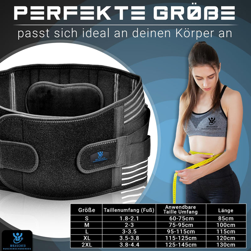 MKASCHED back support belt black for men and women, intervertebral disc belt, abdominal belt, back bandage, kidney belt, back pain relief + bonus extra lumbar cushion (L) L - NewNest Australia