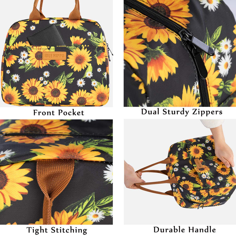 NewNest Australia - Insulated Lunch Bags for Women Cooler Tote Bag with Front Pocket Lunch Box Reusable Lunch Bag for Men Adults Girls Work School Picnic - Sunflower Sunflowers 