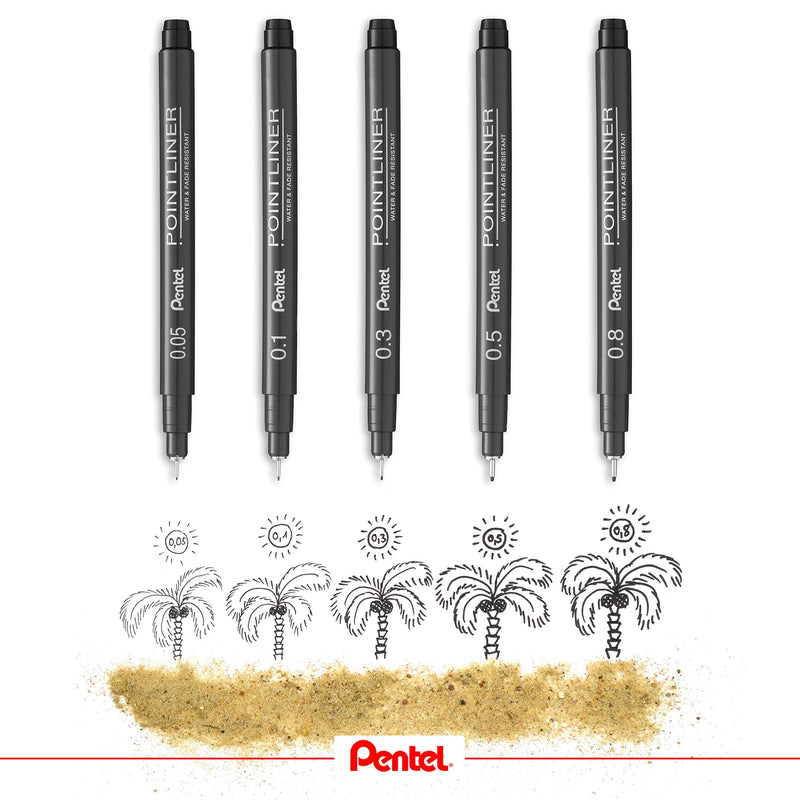 Pentel Arts Pointliner Drawing Pen, 0.05mm, Black Ink, Box of 12 Pens (S20P-05A) - NewNest Australia